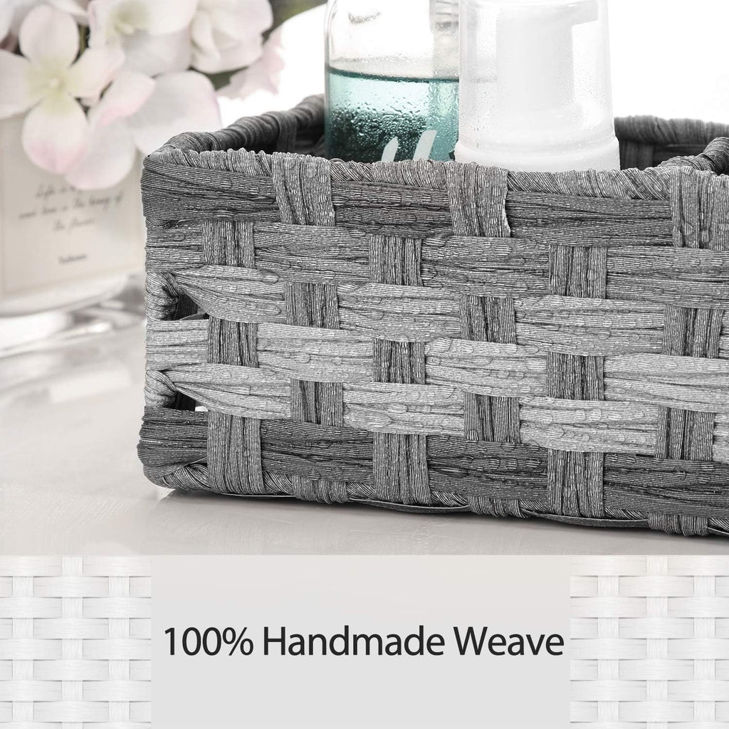 Toilet Tank Topper Paper Basket - Hand Woven Plastic Wicker Organizer with Divider | Rustic Grey Farmhouse Decor