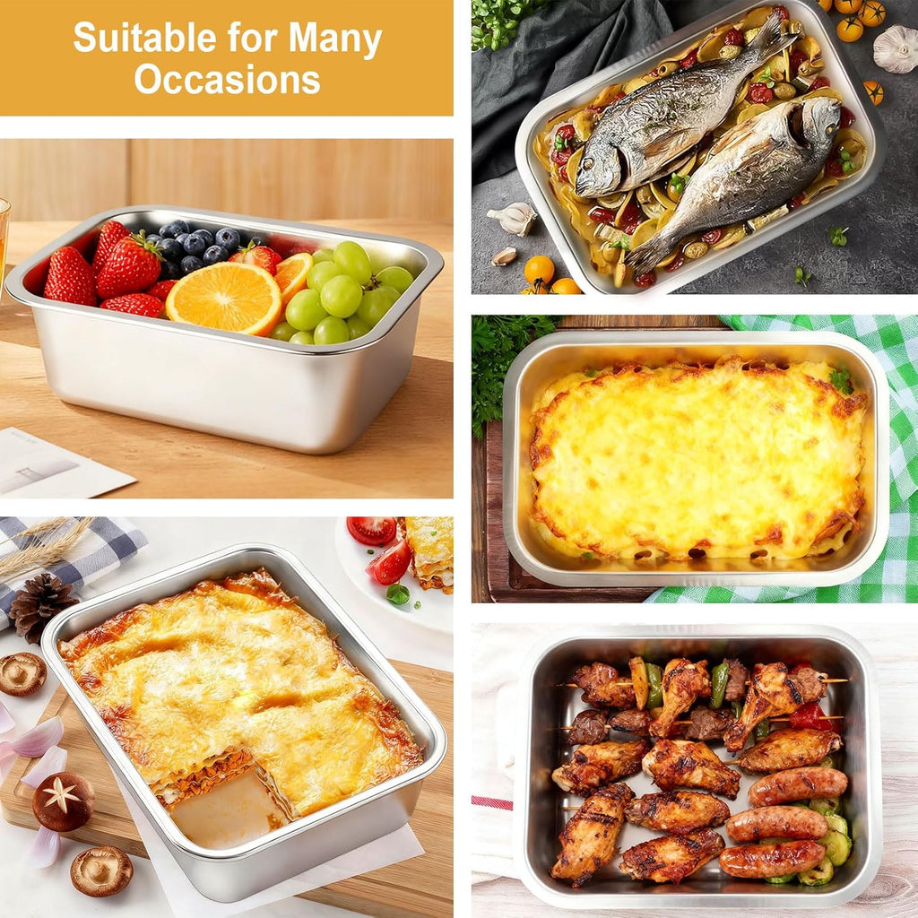 Regine Switzerland 4-Inch Deep Lasagna Pan Set - Stainless Steel Baking Pans with Lids | 7.4QT & 5.1QT Sizes