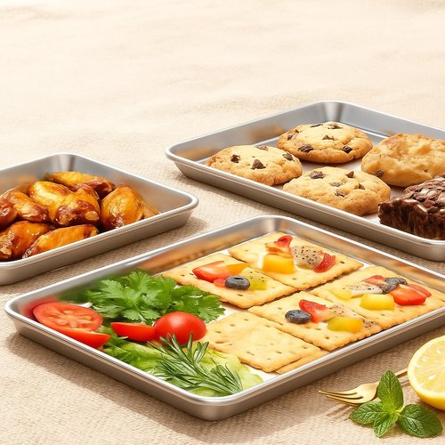 Baking Pan Stainless Steel, 12.4" x 10.98" x 0.78" Air Fryer Pan Replacement Tray for Cuisinart TOA-060 and TOA-065 TOA-70 Airfryer Toaster Oven Accessories Parts for Cooking Bread and Broiling