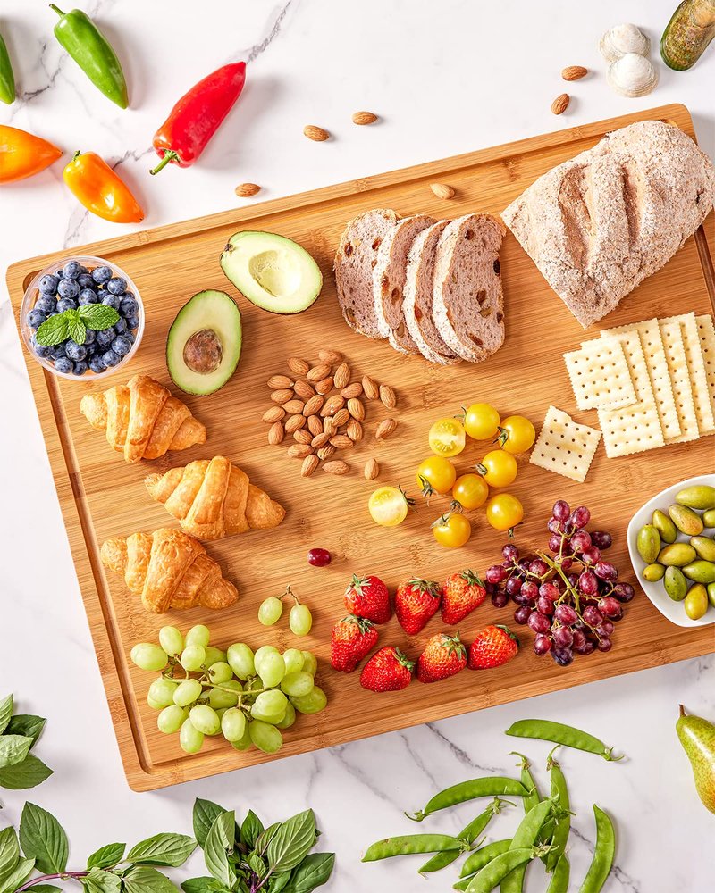Extra Large Cutting Boards for Kitchen, XXL Reversible Large Bamboo Cutting Board, Carving Board Cheese Board with Deep Groove, Kitchen Chopping Board for Meat, Vegetables, Fruit, Turkey