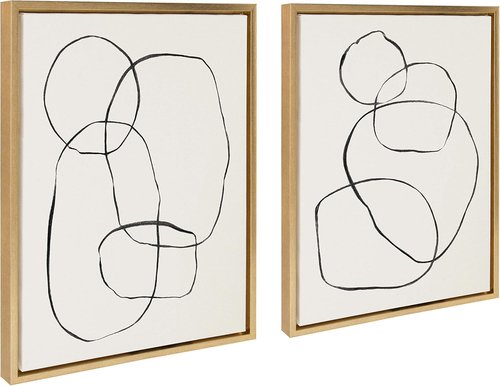Kate and Laurel Sylvie Wall Art - Modern Circles Framed Linen Canvas Decor | 2-Piece Set, 18x24 Gold Abstract