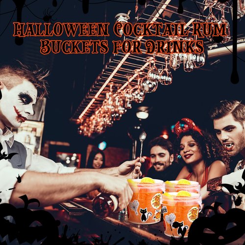 Sliner 20 Pcs 34 oz Halloween Candy Bucket Small Halloween Pail 100 Horror Stickers Halloween Cocktail Rum Buckets with Lid and Handle for Halloween Candy Drinks Food Container