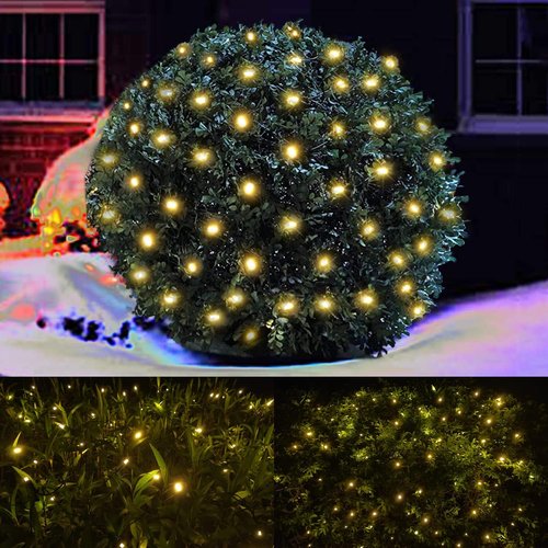LED Christmas Net Lights - 100 LED Warm White Outdoor Decorations | 5ft x 5ft Green Wire for Bushes & Trees
