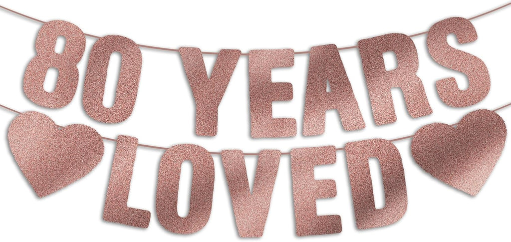 Rose Gold Glitter 80th Birthday Banner - Pre-Strung Happy Birthday Decorations for Women