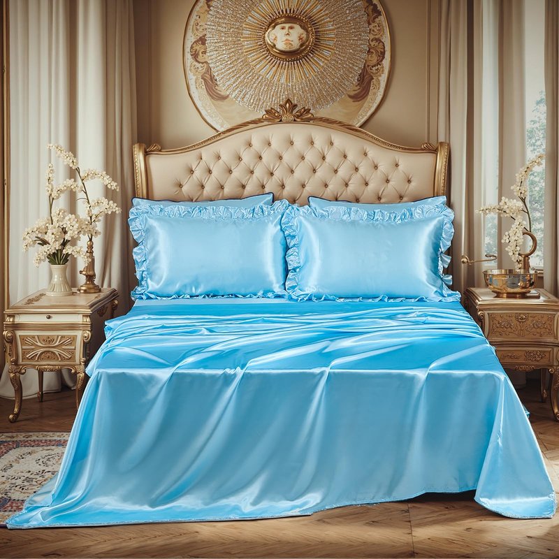 Satin Comforter Set with Sheet Set Full 8 Pcs Silk Like Pink Bedding Set Silky Ruffle Pattern Luxury Silky Comforter Set with 1 Cushion Cover