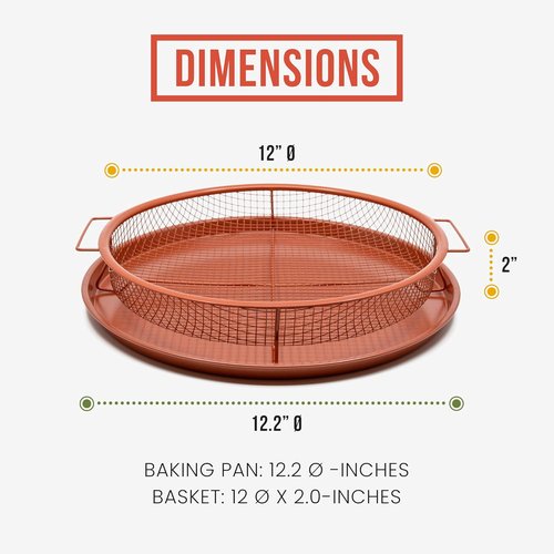 Chef Pomodoro Crisper Basket & Tray Set | Large 12.2" Oven & Air Fryer Cookware - Oil-Free Cooking