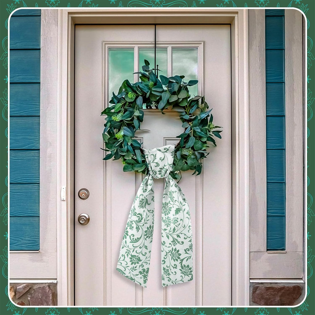 VitalCozy Wreath Sash - 2 Pcs Green Garland Ribbon for Indoor/Outdoor Decor | 4.5" W x 56" L