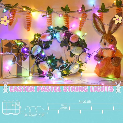 Cshare Easter String Lights - Battery Operated 30 LED Fairy Lights | 9.8ft Pastel Decor with Timer for Indoor/Outdoor Parties