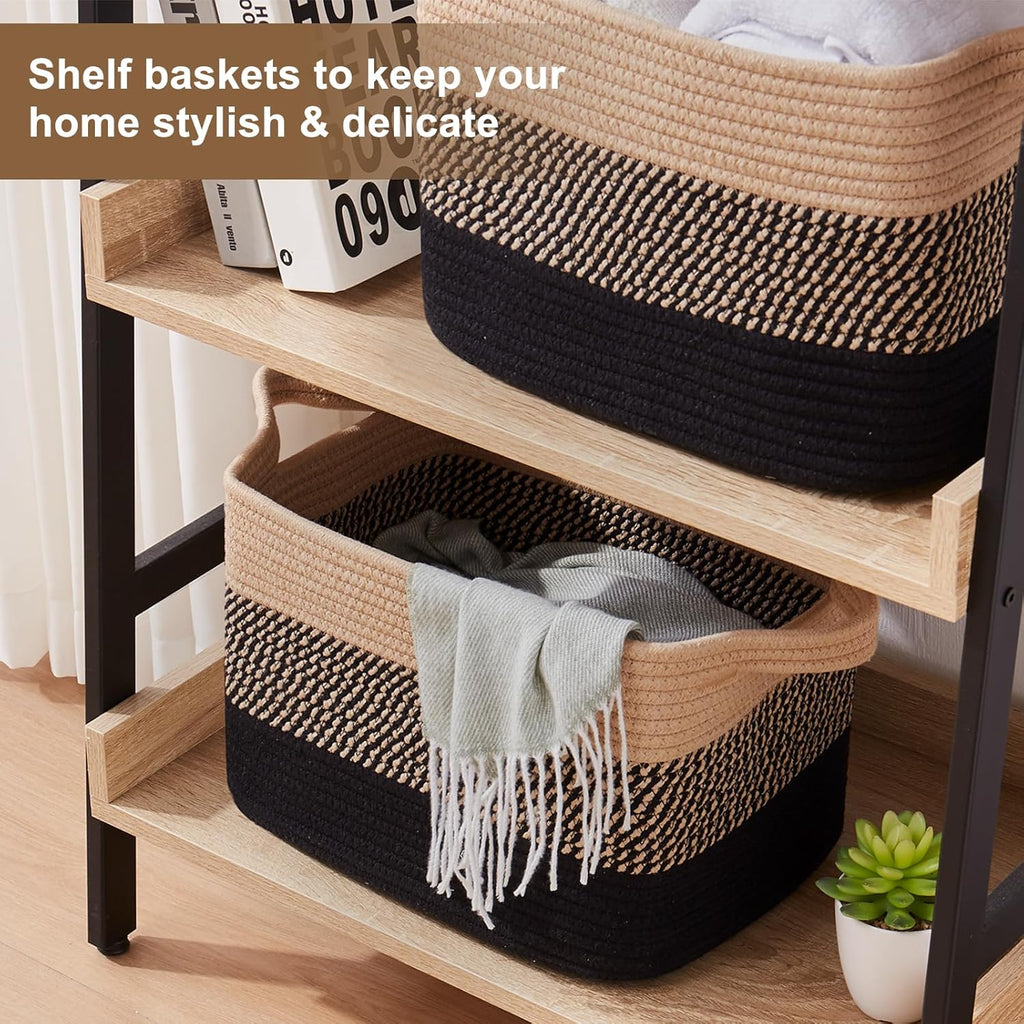 OIASKET Storage Baskets - Woven Organizing Bins for Toys & Books | Pack of 3 (Black & Brown, 13"x9.85"x8.7")