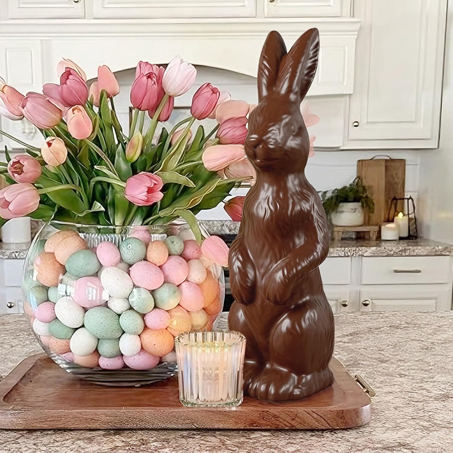 Zesua Easter Bunny Figurine - 14.5" Standing Ceramic Decor for Home & Garden - Perfect Spring Decoration