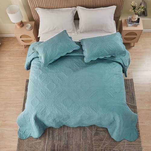 Kingnex Extra Wide Oversized King Bedspreads 128x120 for Tall King or Cal King Bed Ultrasonic Quilted Coverlet Set 3 Piece Include 1 Quilt 2 Pillowcases Blue