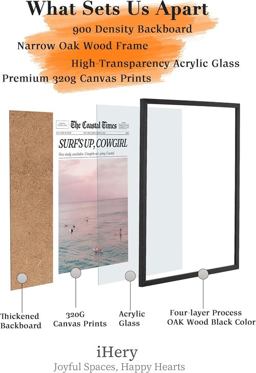 iHery Premium Black Oak Wood Framed Wall Art - Surf’s Up Coastal Cowgirl Canvas Decor | 12x16in