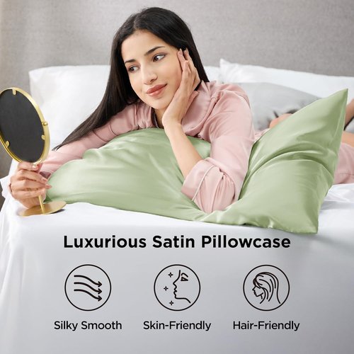 Bedsure Satin Pillowcase - Luxurious Silk-Like Feel | Standard Size 20x26 Inches, Sage Green - 2 Pack