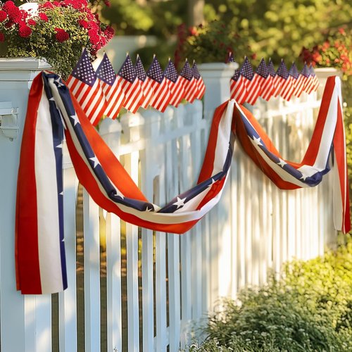 MCJC Patriotic Door Decorations - American Flag Bunting & Star Garland for 4th of July Festivities