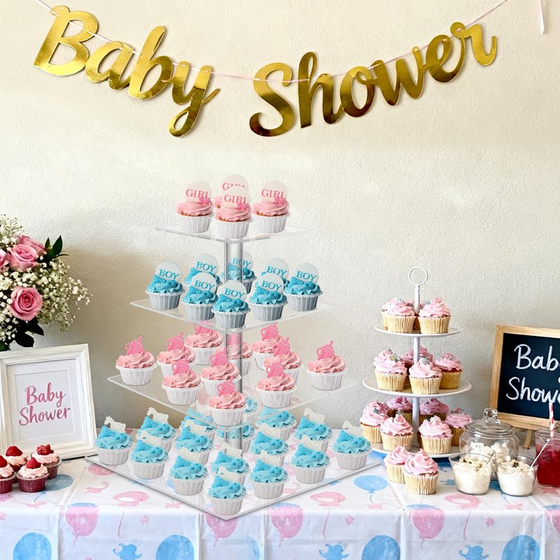 Cupcake Stand, 4 Tier Cupcake Stands for 52 Cupcakes, Square Acrylic Dessert Table Display, Clear Cupcake Tower Holder Display for Birthday, Wedding, Baby Shower, Party