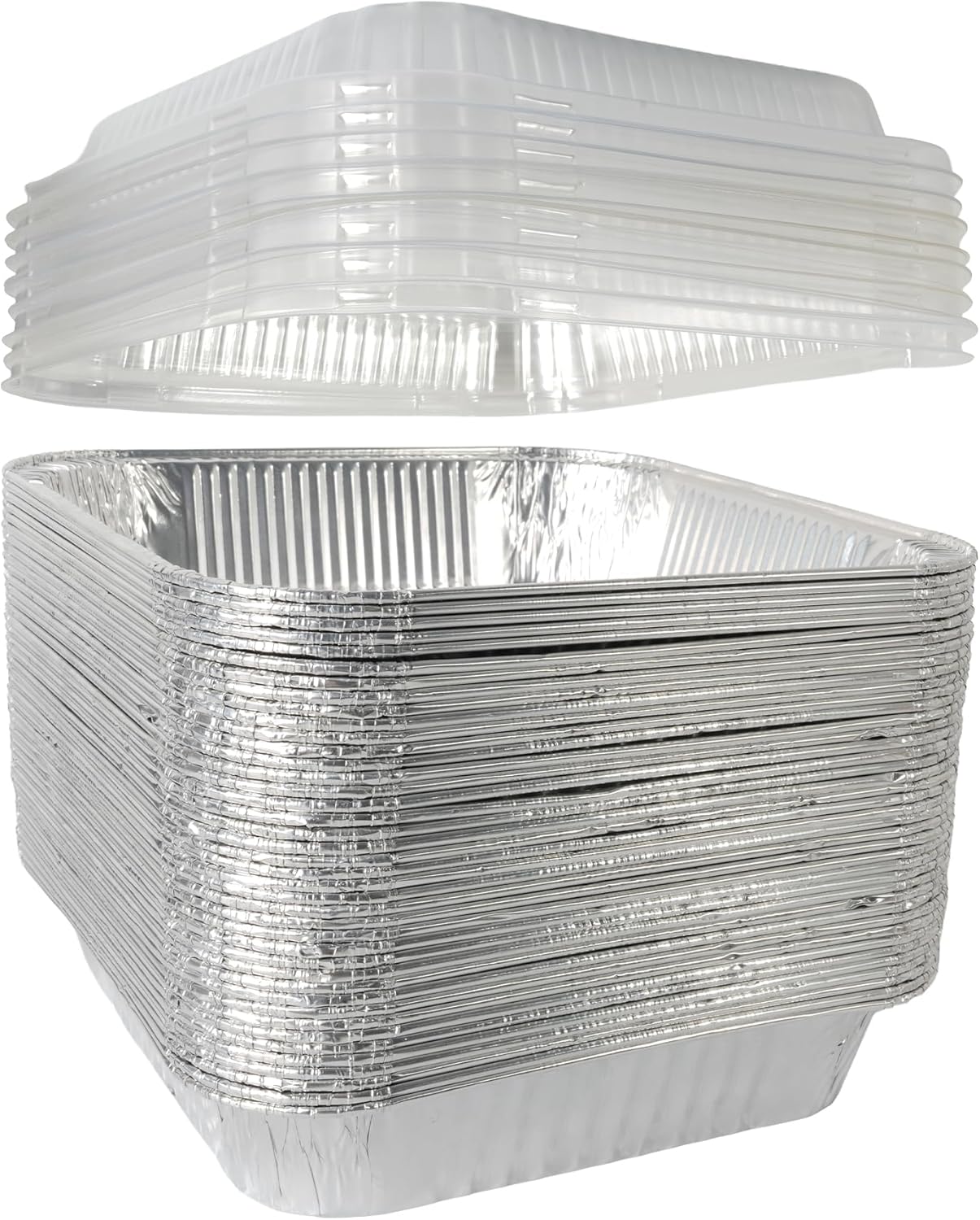 Primo Lines Aluminum Foil Disposable Pans - 40 Pack 8"×8" Oven-Safe & Leak-Proof Catering Trays