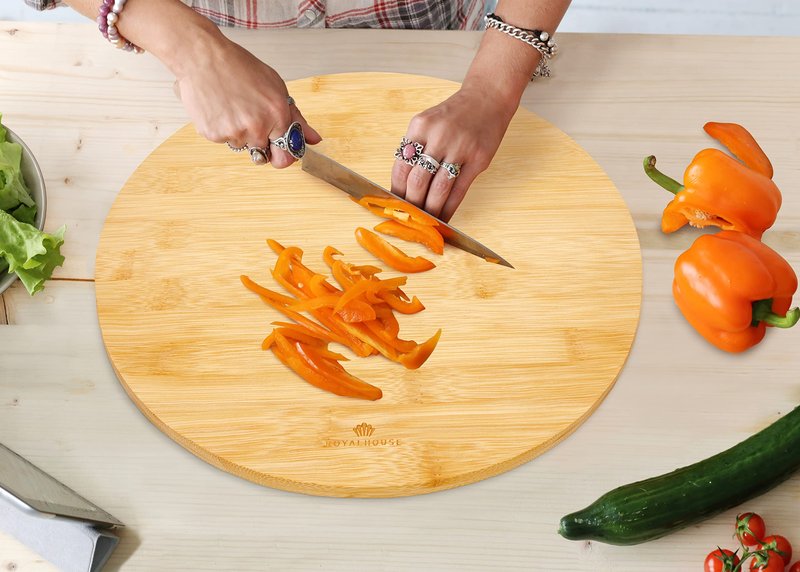 RoyalHouse Natural Bamboo Round Cutting Board for Kitchen, Chopping Boards for Meat & Vegetables, Cheese and Charcuterie Board, Serving Tray, 11.8" Round 0.6" Thick, Pack of 2