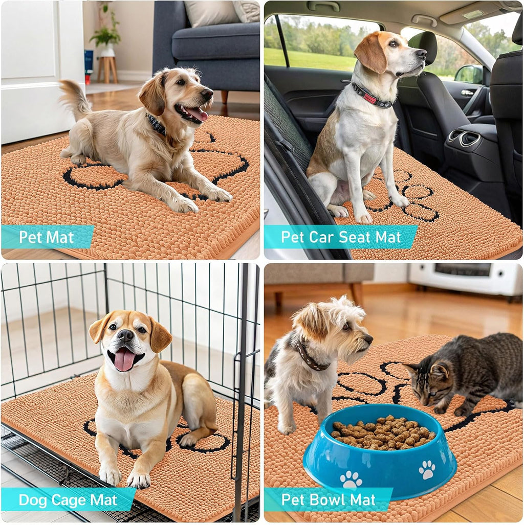OLANLY Dog Door Mat - Absorbent Non-Slip Mud Mat for Muddy Paws | 48x30 Paw Print Design in Orange