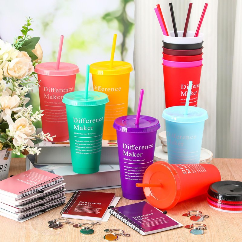 Teenyyou 72 Pcs 72 Pcs Difference Maker Employee Appreciation Gifts 24 oz Tumblers with Spiral Notebooks and Keychains Thank You Gifts Bulk for Teacher Nurse Coworker Leader (Bright Colors)
