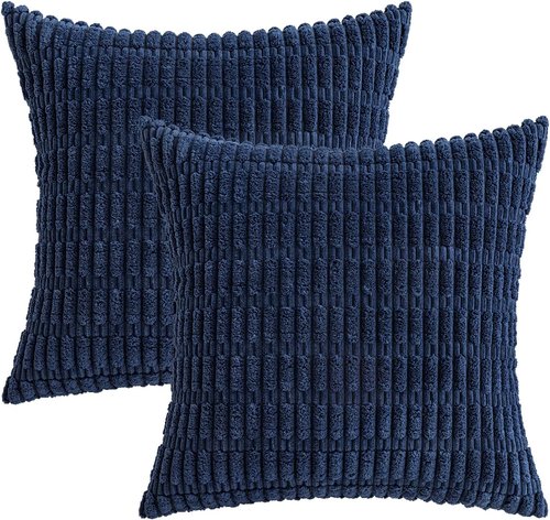 MIULEE Euro Sham Pillow Covers - Soft Boho Striped Design | 24x24 Inch Dark Blue for Modern Farmhouse Decor