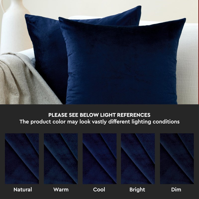 Encasa XO Velvet Throw Pillow Covers 22x22 in (55x55 cm) - Navy Blue - No Inserts, Pack of 2 Cases | Solid Plain Dyed Soft & Smooth, Square Decorative Cushion Covers for Living & Bedroom