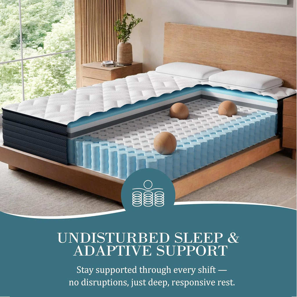 Sleepmax Extra Firm Queen Mattress - 12 Inch Deep Sleep Hybrid with Pressure Relief | Deluxe Cooling Design, CertiPUR-US Certified, 365-Night Trial