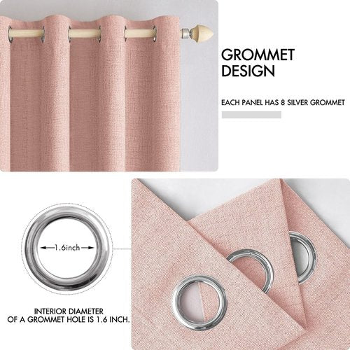 MIULEE Linen Blackout Curtains - Thermal Insulated Blush Pink Grommet Drapes | 52 x 54 Inch (2 Panels)