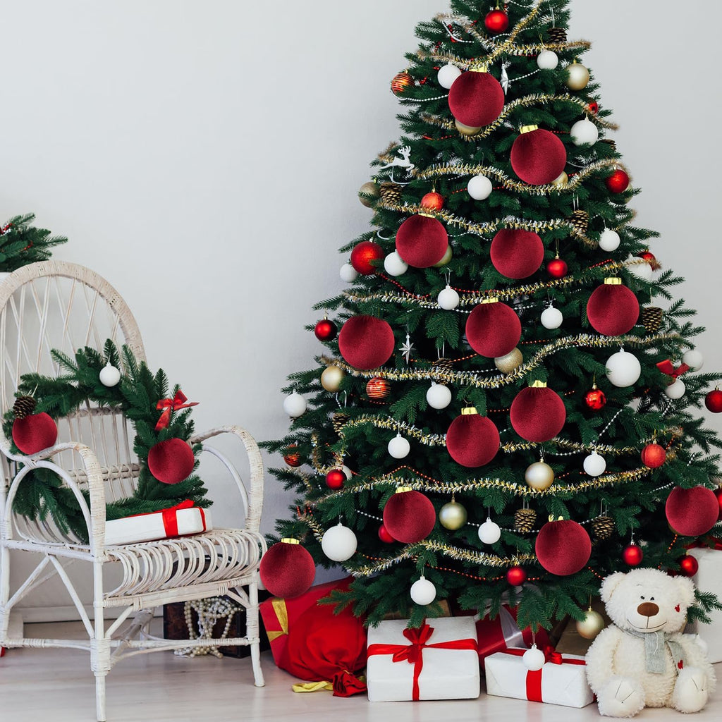 Regine Switzerland Dark Red Velvet Christmas Tree Ornaments - 15 PCS Shatterproof 3.15 Inch Baubles