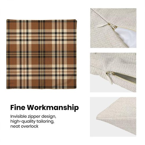 Jecuwo Fall Pillow Covers 18x18 Inch Set of 2, Autumn Thanksgiving Harvest Outdoor Decorative Throw Pillowcase Brown Plaids Cushion Cover for Sofa Couch Farmhouse Living Room Bed Decor