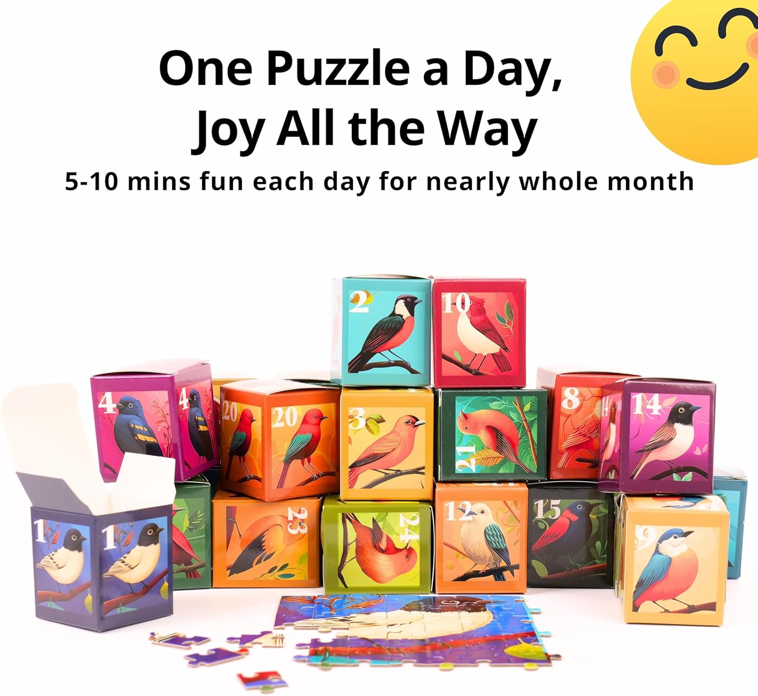 Rokt&Razo Mini Daily Puzzles - 24 Individual Bird Designs | 1000 Pieces Advent Calendar for All Ages - 27.5 x 19.7 in