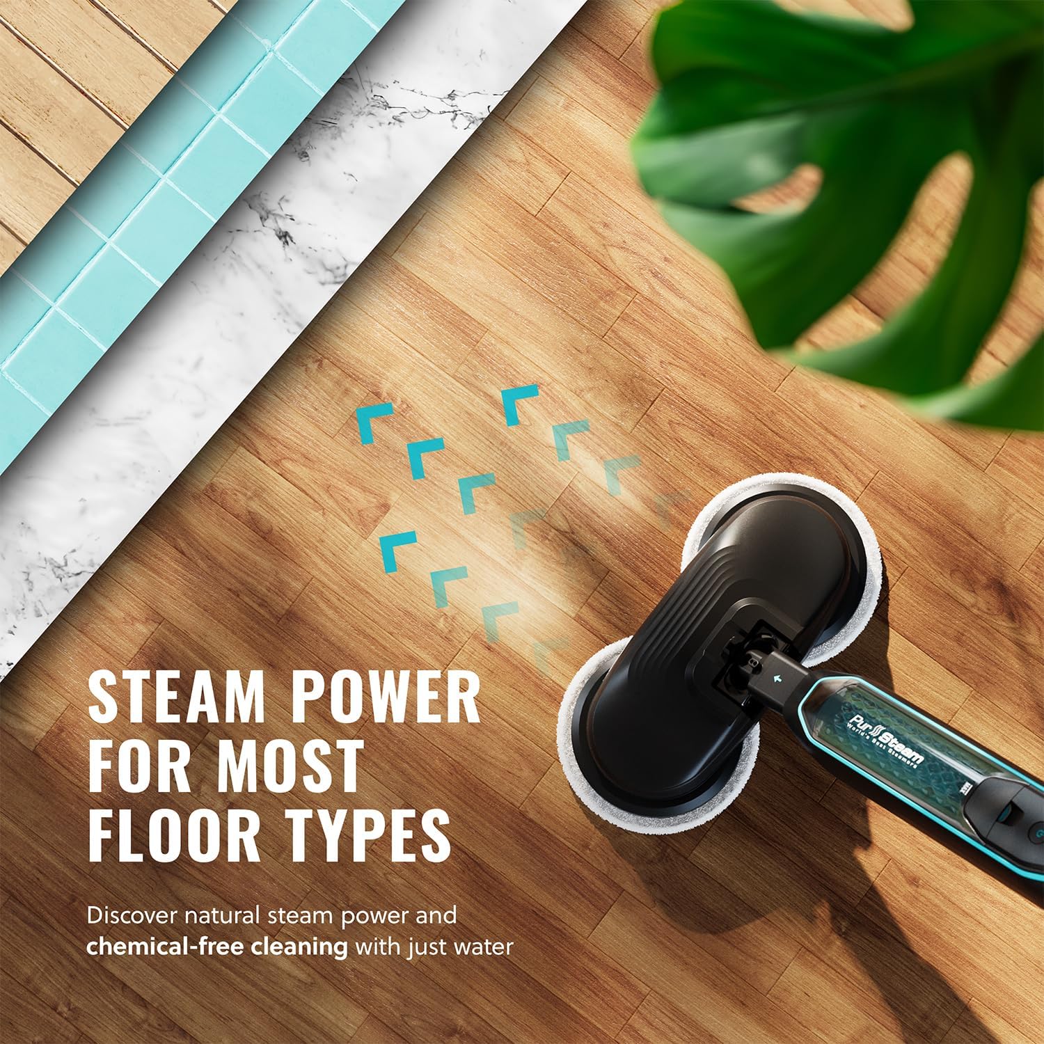 Pursteam ScrubMaster Steam Mop - Dual Scrubbing Head, LED Lights & Adjustable Steam Control | Versatile Cleaning Tool