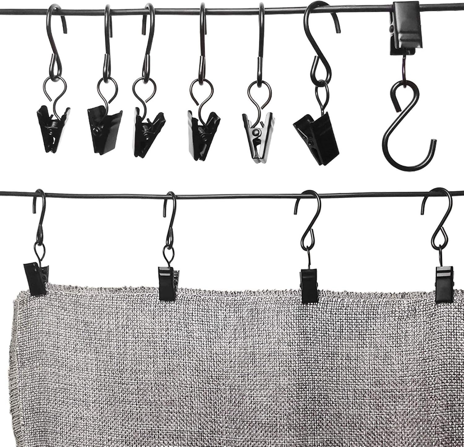 Skiennix Stainless Steel S Hooks - 50 Pack Hanging Clips for Lights & Crafts | 2.4 Inch, Black