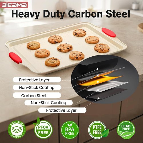 BIEAMA Nonstick Baking Pans Set - 13-Piece BPA-Free Carbon Steel Bakeware in Cream Color