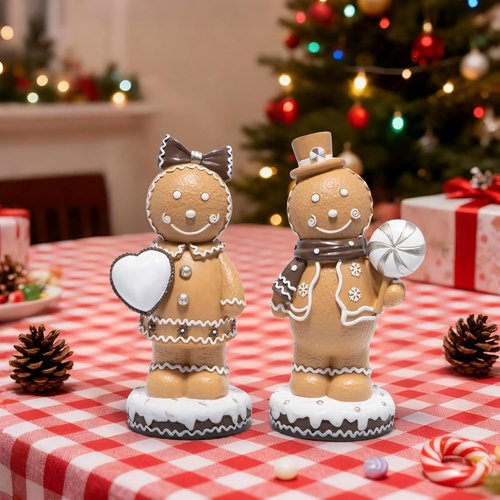 Hodao Gingerbread Couple Figurines - Cute Resin Christmas Decorations | Set of 2, 7.5" Tall Ornaments
