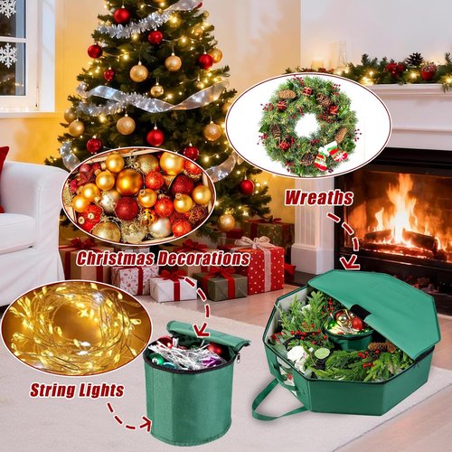 BrilliantJo Wreath Storage Bag - Hard Shell 24-Inch Christmas Decoration Case | 600D Oxford Fabric, Green