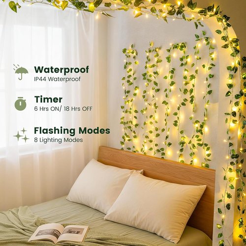 HEYFUNi Pothos String Lights - 23 Ft with 73 LED Warm White Leaf Lights for Bedroom & Wedding Decor
