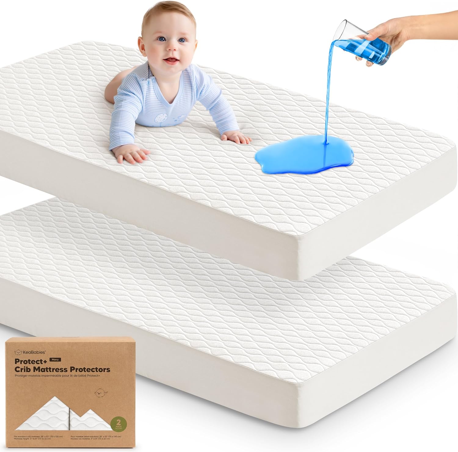 Skiennix Waterproof Crib Mattress Protector Cover - Soft Quilted Cotton, 52" x 28", Machine Washable, 2-Pack