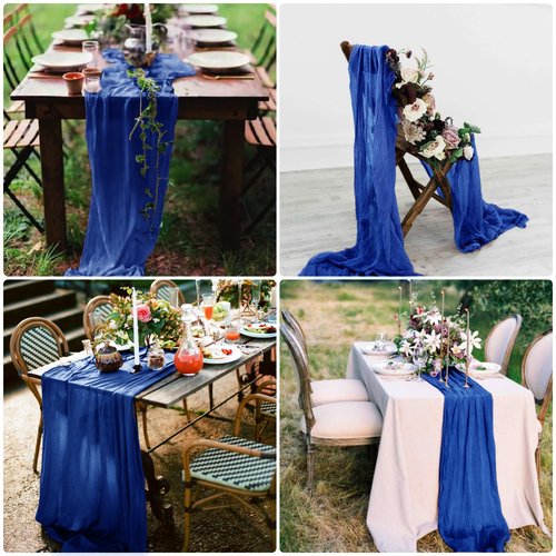 30 Pcs Royal Blue 10FT Cheesecloth Table Runner 23"x120" Romantic Cheese Cloth Table Runners Rustic Sheer Runner Boho Gauze Table Runner for Wedding Arch Bridal Baby Shower Birthday Party Garden Décor