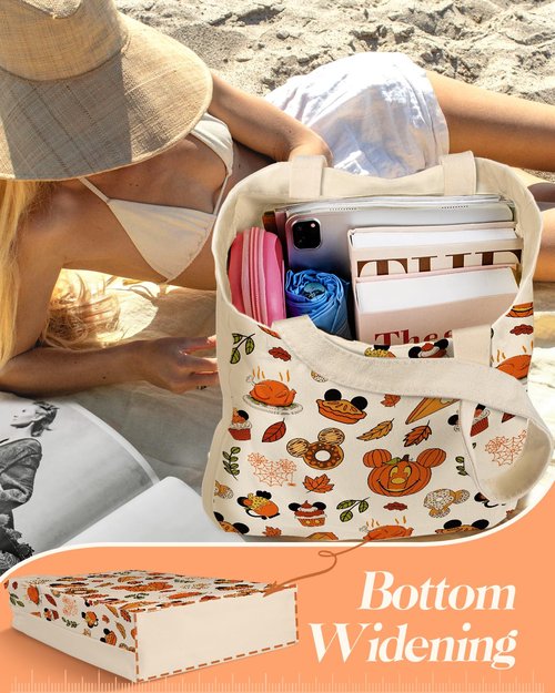 Miss Adola 2 Pack Canvas Tote Bag - Reusable Canvas Totes with Makeup Zipper Pouch Women Ladies Aesthetic Cute Food Pumpkin Shoulder Bag for Shopping, Work, Gym, Travel