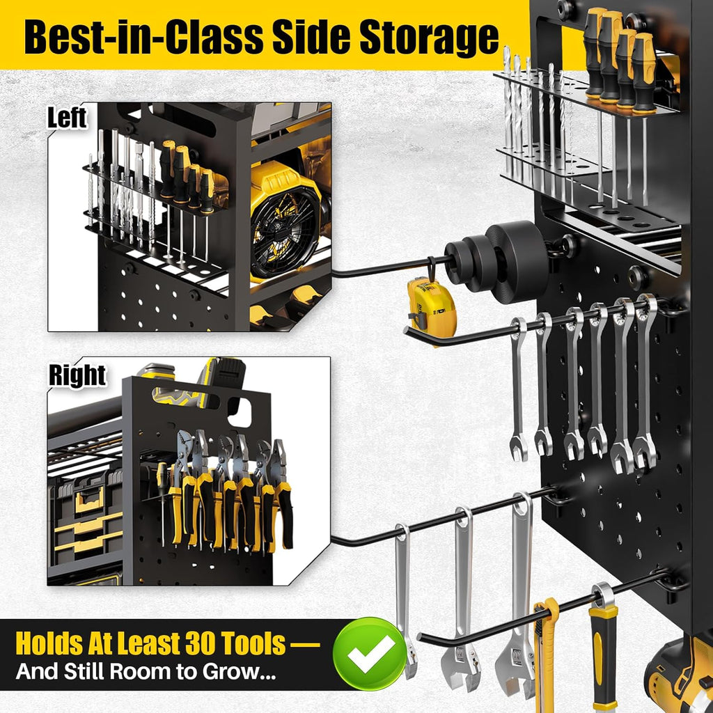 Power Tool Organizer Wall Mount - 8-Outlet TR Charging Station | Heavy Duty Metal Garage Storage Rack