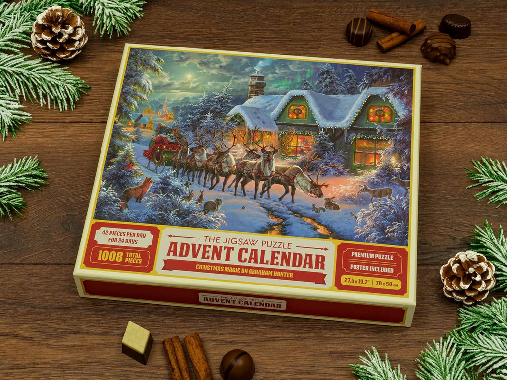 Abraham Hunter Jigsaw Puzzle Advent Calendar 2025 - 1008 Pieces, 24 Boxes, Christmas Countdown Fun for All