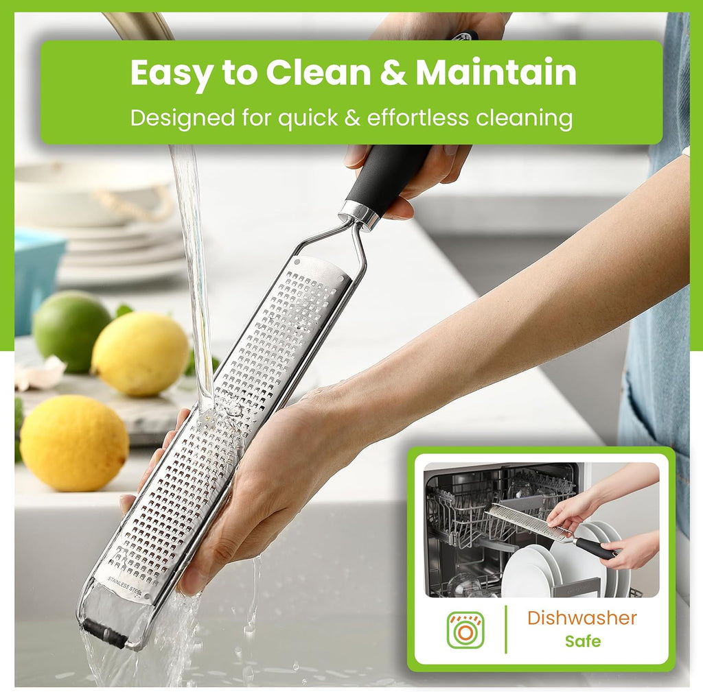 Spring Chef Stainless Steel Lemon Zester Grater - Heavy Duty Citrus Tool with Handle | Fine Shred, Black