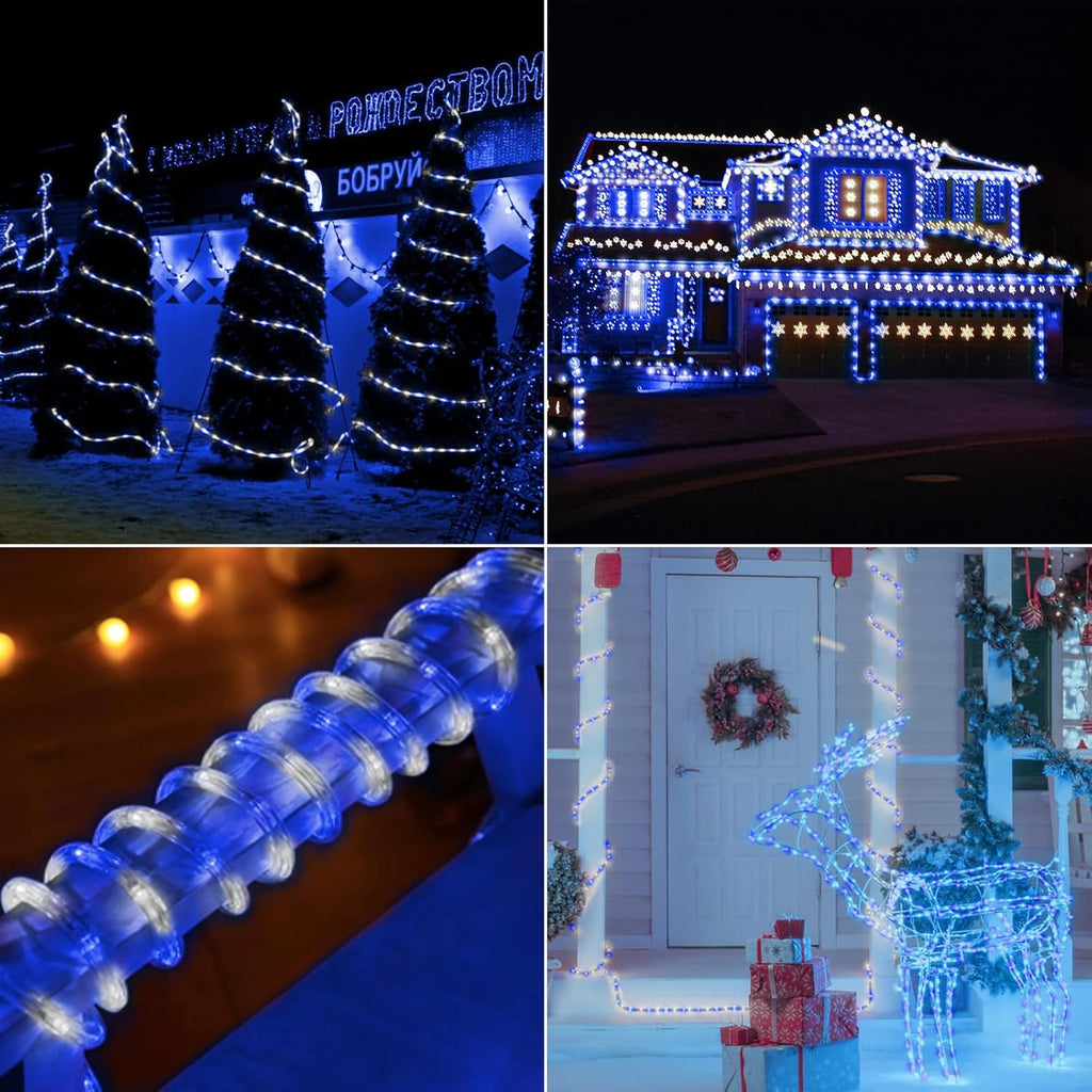 Skiennix 150ft LED Rope Lights - Connectable & Flexible Tube Lighting | Waterproof for Indoor/Outdoor Use (White & Blue)