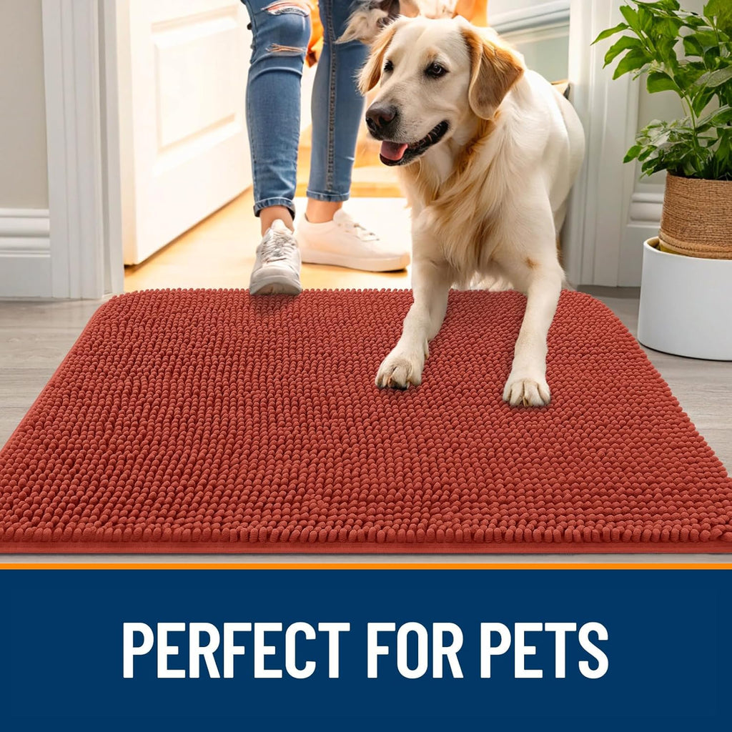 OLANLY Dog Door Mat - Absorbent Non-Slip Washable Doormat for Muddy Paws | 70x46, Maple Red