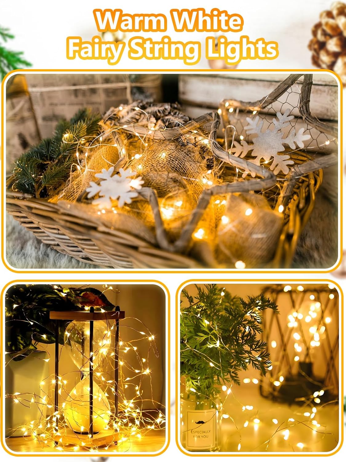 Skiennix 100 LED Fairy Lights - Waterproof 33FT Twinkle String Lights with Remote & Timer | Warm White
