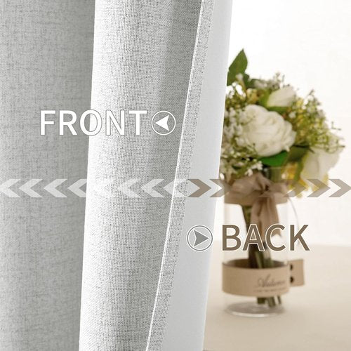 MIULEE Blackout Linen Textured Curtains - Thermal Insulated Room Darkening Drapes | Heathered White, 52 x 96 Inch (2 Panels)