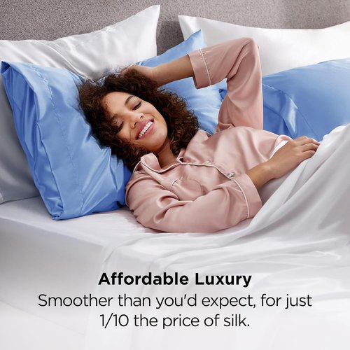 Bedsure Satin Pillowcase - Silky Sky Blue Pillowcases for Hair & Skin, 20x30 Inches, 2-Pack