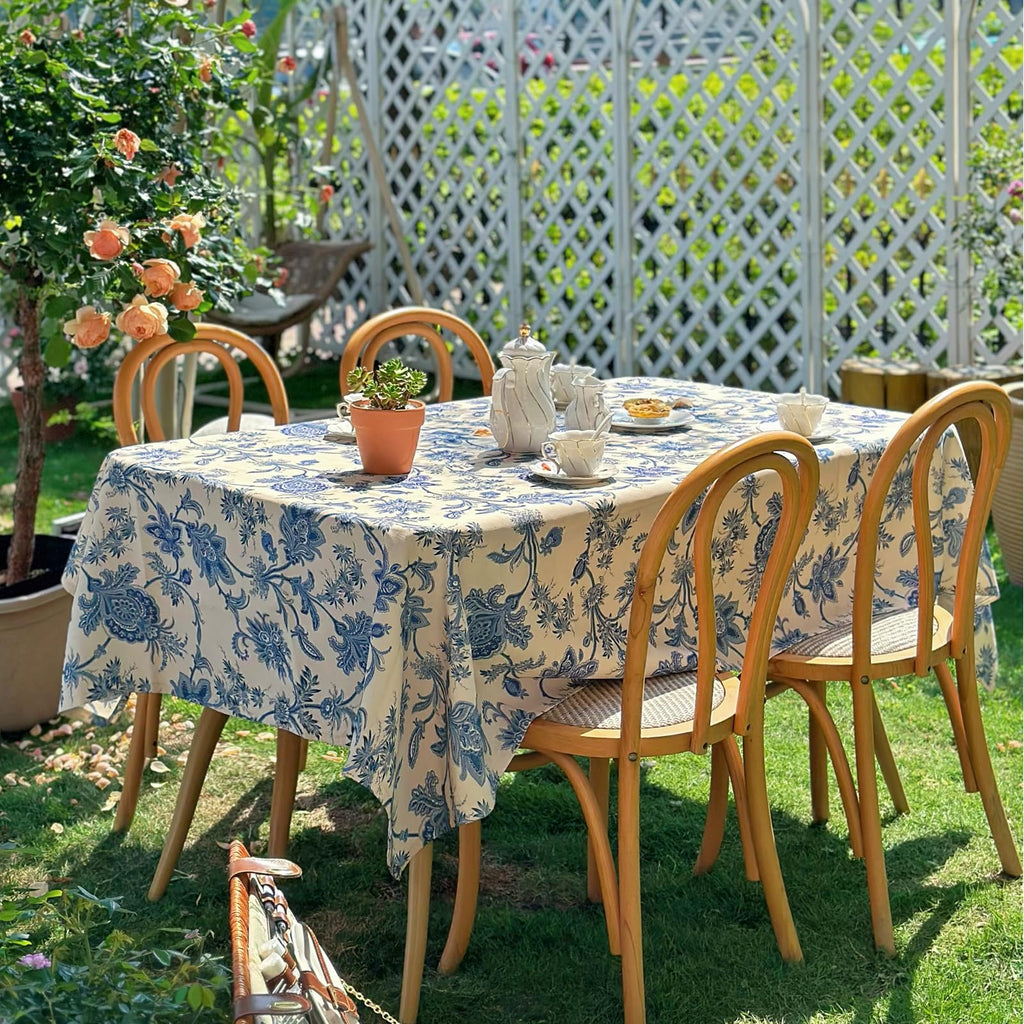 ZIWUROAD Table Cloth for Rectangle Tables 60'' x 120'', Washable Waterproof Tablecloth, Print Floral Table Cover for Outdoor, Dining, Picnic, Farmhouse, Wedding - Blue Flower