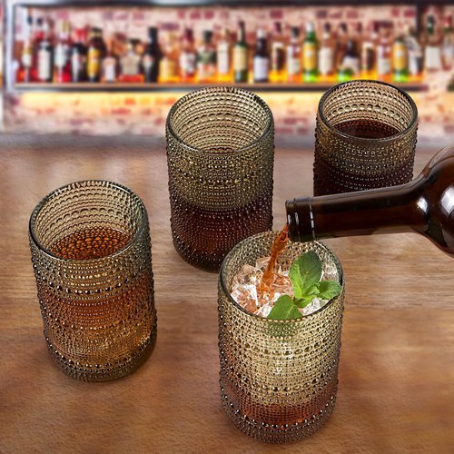 Vintage Glassware Drinking Glasses Set Of 12, Green 14Oz & 11Oz Hobnail Glass Cups Elegant Bubble Old Fashioned Glassware For Juice & Cocktails, Dishwasher Safe, Perfect For Home, Parties & Gifts