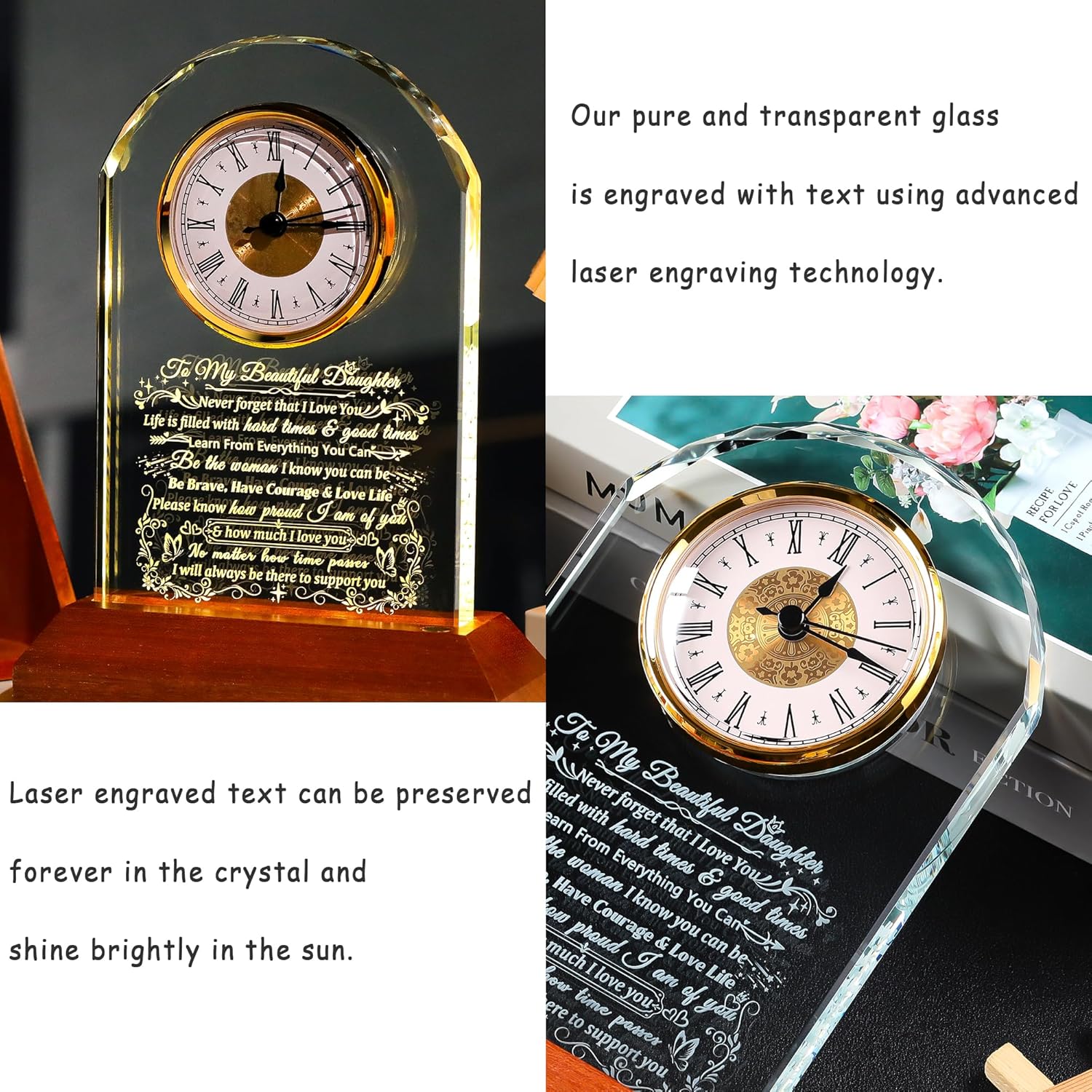 Ornalrist Glass Clock for Daughter | Heartfelt Gift from Mom & Dad - Warm Light Base for Special Occasions